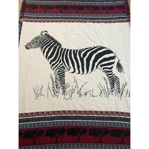 Zebra Woven Throw Blanket With Fringe 66" x 46" Safari Reversible Soft Burgundy